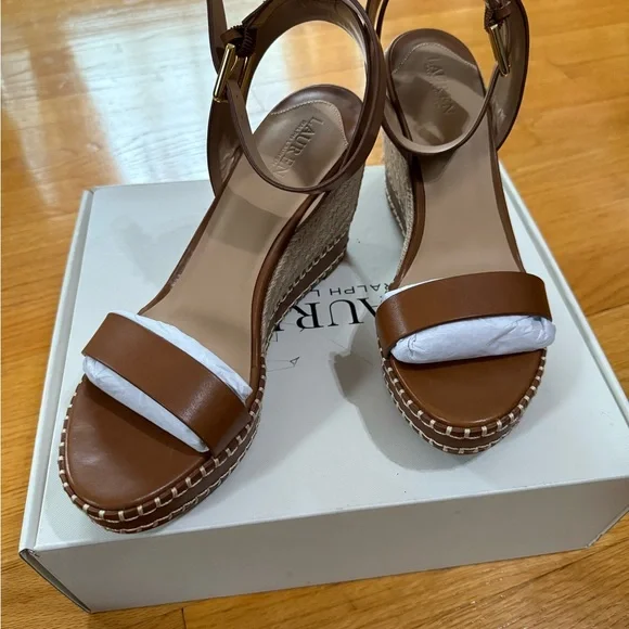 Lauren Ralph Lauren Brown Wedge Sandals with Braided Detail - Picture 2 of 7